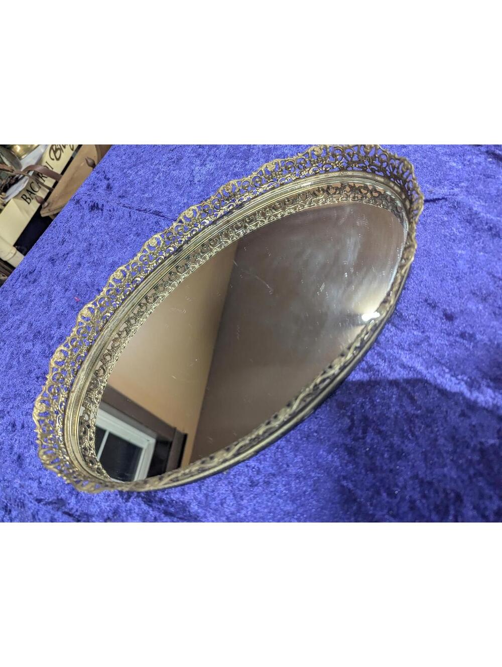 Vintage Ornate Oval Decorative Mirror Tray
